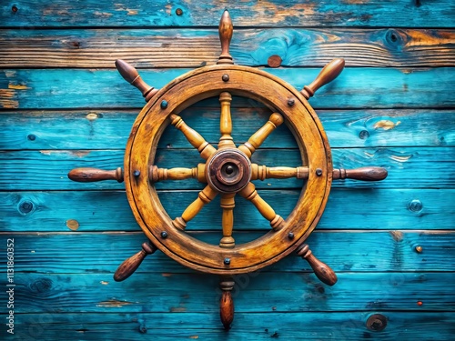 Vintage Ship Wheel Nautical Coastal Decor Minimalist Photography photo