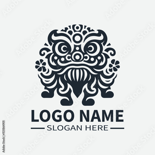 Lion Dance Logo Design, Chinese New Year Logo, Asian Culture Logo, Festival Logo, Celebration Logo