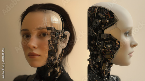 Human and Robot Hybrid: A Modern Technological Portrait photo