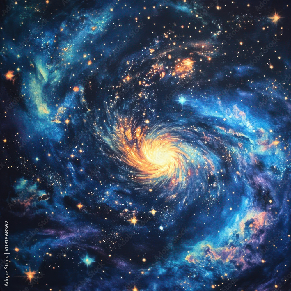 Fototapeta premium Bright stars and swirling nebulae on a dark galaxy background galaxy, nebula, star, sky, cosmos, universe, 