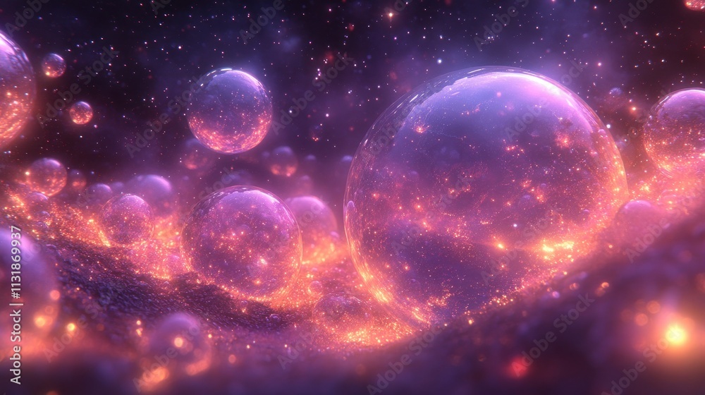 Obraz premium Glowing orbs float in a cosmic nebula.