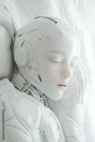 obot Sleeping Like Human with a White Minimalistic Background photo