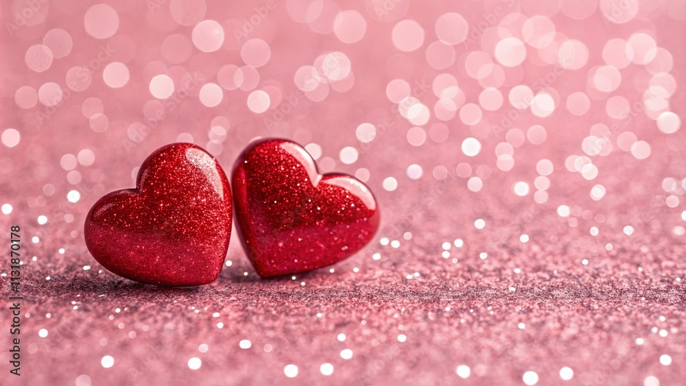 Obraz premium Two red hearts are on a pink background