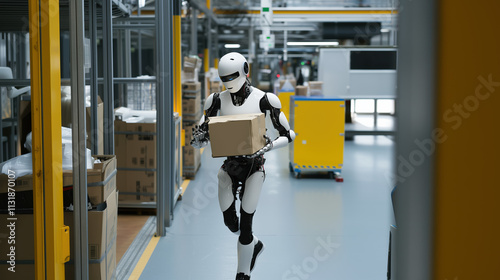 Wallpaper Mural Humanoid Robot Carrying Box Alongside a Human Worker in a Modern Factory Setting Torontodigital.ca