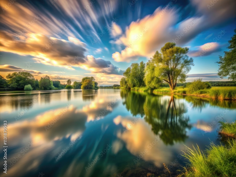 Obraz premium Long Exposure Photography of Serene Nature Scenes, Capturing Tranquility, Movement, and Light Effects for Krankengeld Concept