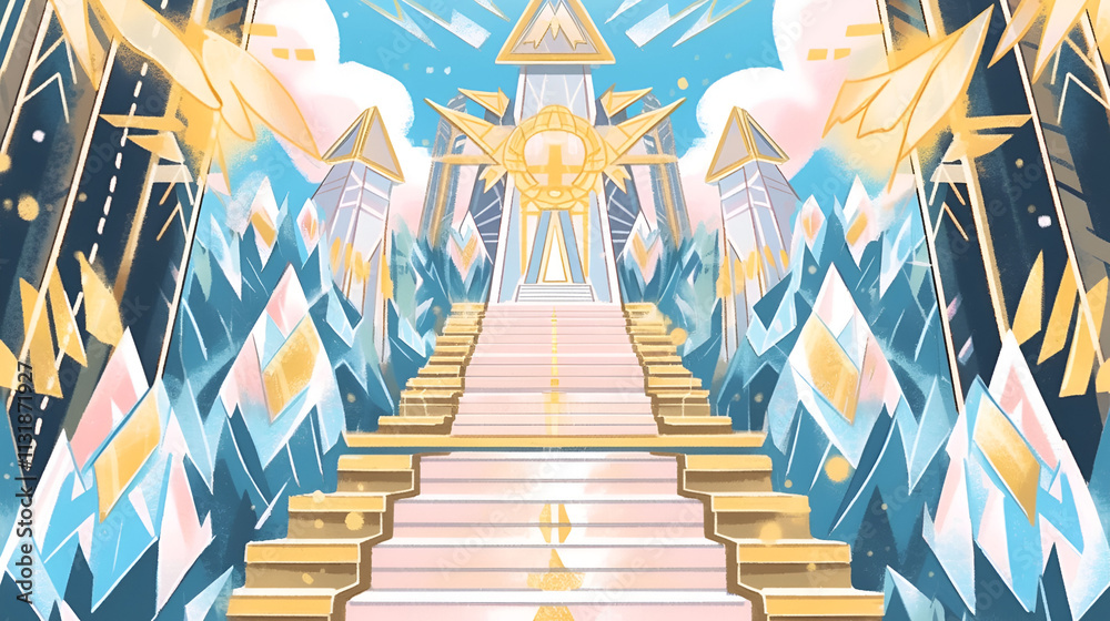 Celestial Stairway Leading To A Crystal Palace