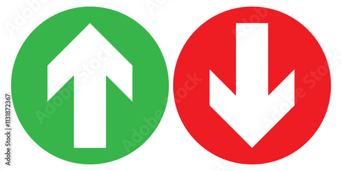 Free Download Up and down arrow set. Green arrow pointing up and red arrow pointing down. Long arrow icon. - GFXLoad