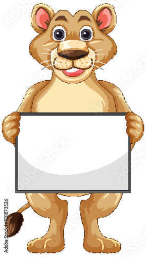 Cartoon Lion Holding Blank Sign