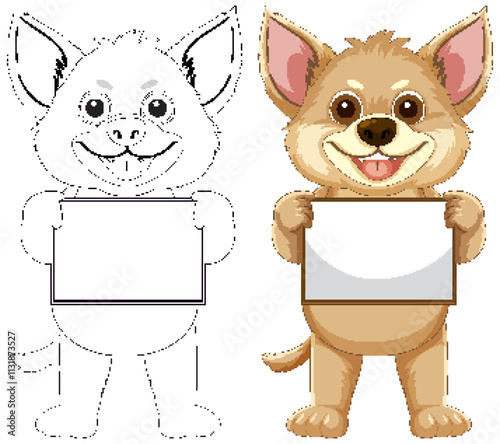 Cute Cartoon Dog Holding Blank Sign
