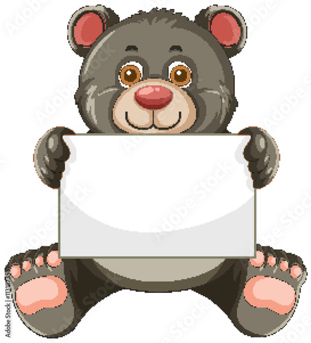 Cute Bear Holding Blank Sign