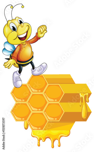 Cheerful Bee on Honeycomb
