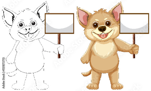 Cute Cartoon Dog Holding Signs