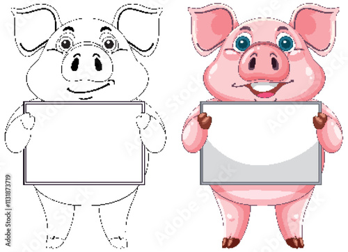 Cute Pig Holding Blank Sign