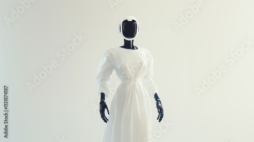 Artificial Intelligence Robot Wearing Medical Gown in Futuristic Healthcare Setting photo