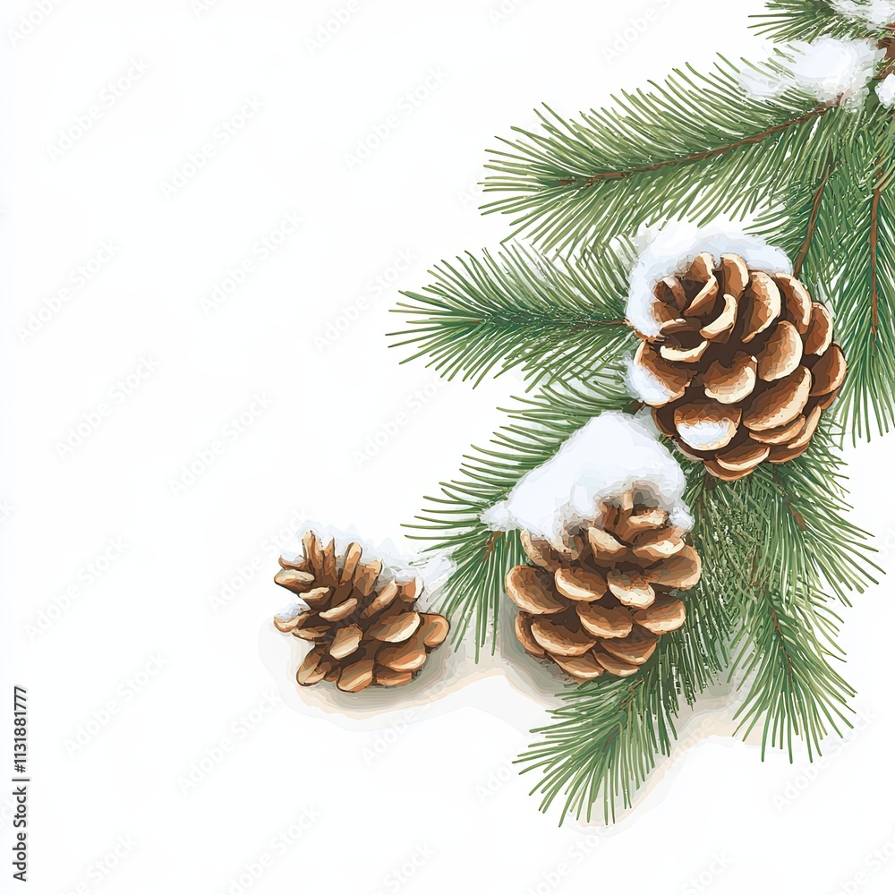 Fototapeta premium Snowy Pine Branch with Cones