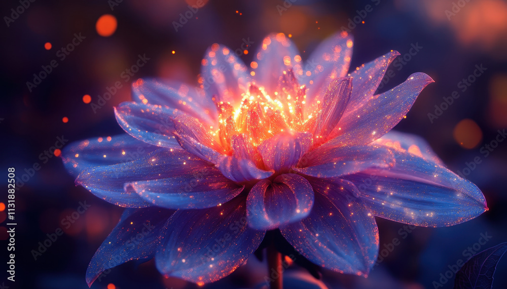 Fototapeta premium stunning macro photo of glowing flower with vibrant colors and sparkling details, creating magical atmosphere