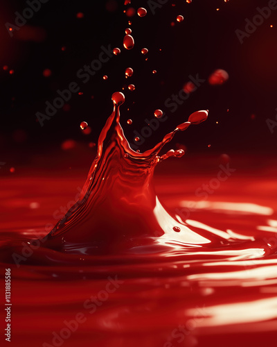 Isolated Red Liquid Splash in Motion with Dramatic Lighting Effects photo