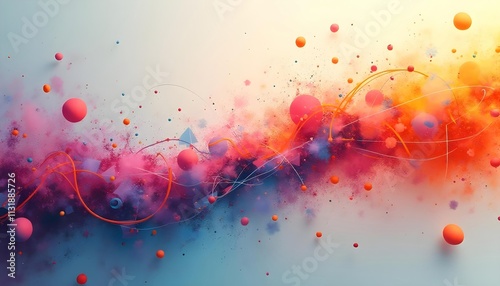 A visual representation of music that embodies a sense of playfulness and upbeat rhythms. Imagine bright, bold streaks of color flying across the canvas, interacting in a dance that reflects the energ photo