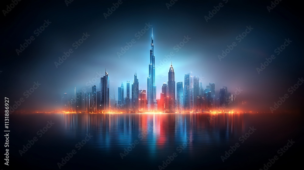Obraz premium Dubai skyline at night urban celebration of chinese new year festivities and culture