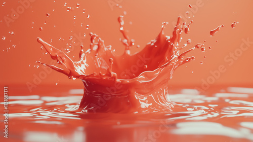 Elegant Volumetric Splash of Red Liquid: Minimal White Backdrop photo