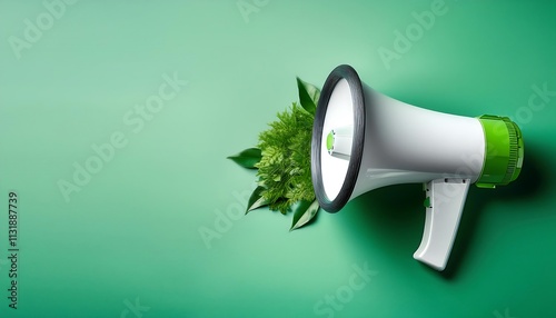 Megaphone broadcasts green marketing messages, promoting eco-conscious choices. photo