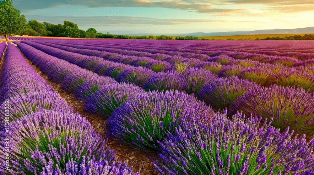 Obraz premium Stunning Sunset Lavender Field in Provence France