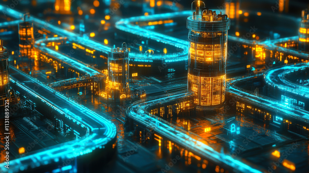 Obraz premium complex data stream flowing through a series of security checkpoints