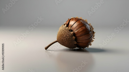 small brown acorn 3d render icon isolated on transparent on gray and brown background ,