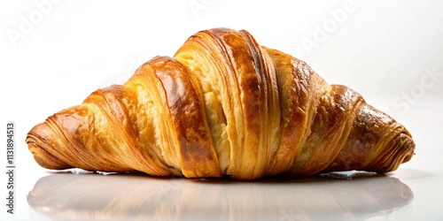 Golden-brown croissant, freshly baked pastry, delicious buttery layers, enticing aroma, perfect breakfast treat