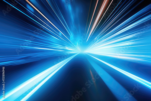 Hyperspeed Light Trails on Blue Background