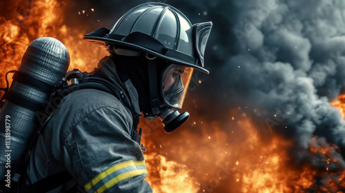 courageous firefighter battles a raging blaze photo