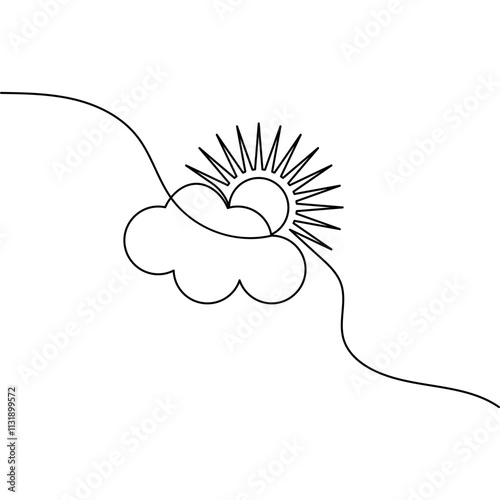 Premium vector illustration One line sun with cloud sketch on white background 