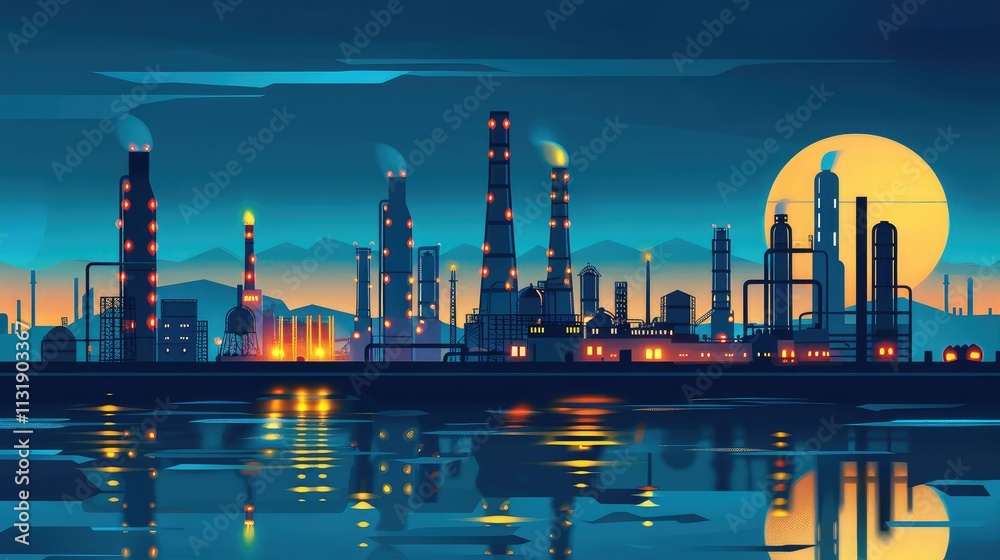 Obraz premium Vibrant Industrial Skyline at Night