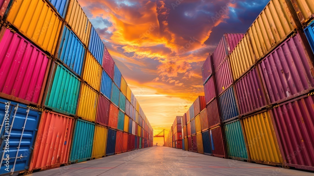 Fototapeta premium Vibrant Shipping Containers at Sunset
