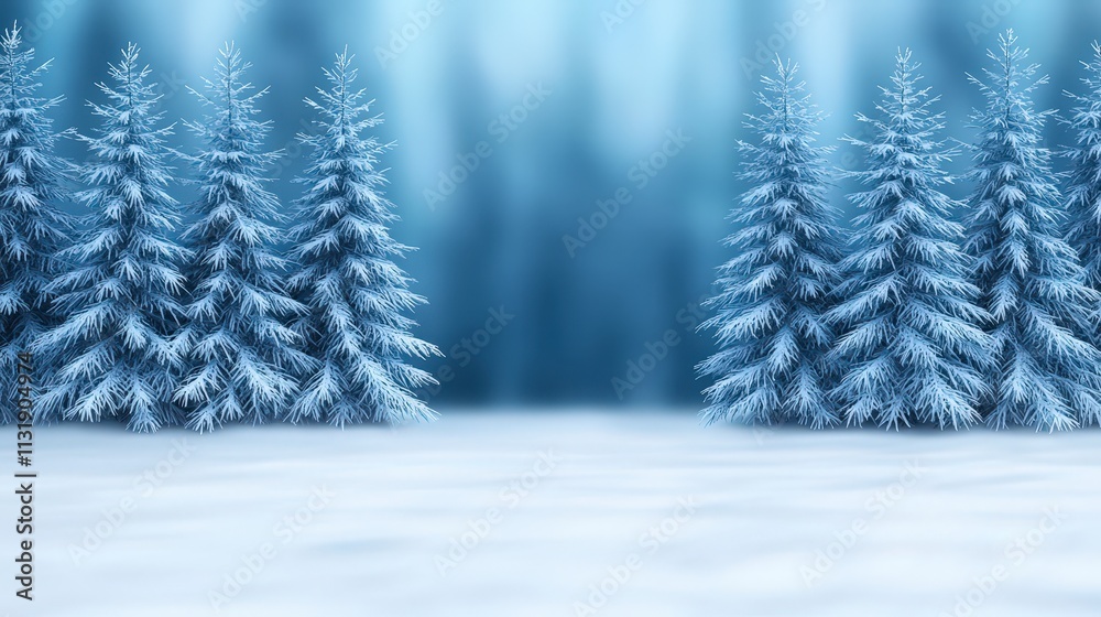 Fototapeta premium Serene Winter Wonderland Snow Covered Trees Frosty Forest Cold Landscape