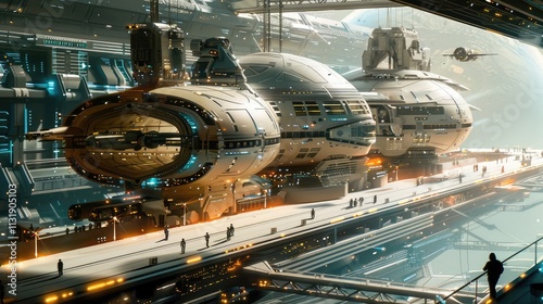 Futuristic Space Station with Docked Starships