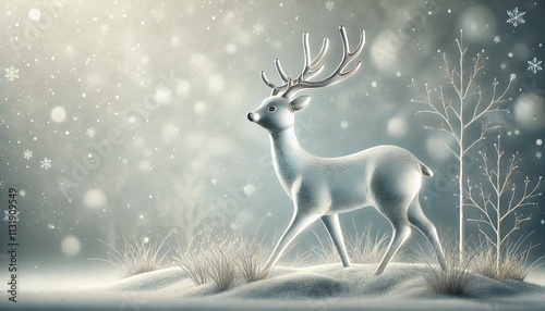 Majestic Crystal Deer in a Snowy Wilderness. A Scene of Winter Serenity and Natural Beauty