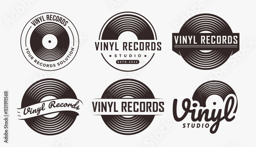 Set of music vinyl logo emblem label on white background