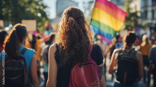 Banner of a gender equality advocacy group holding an awareness rally, showcasing diverse participation and messages of unity photo