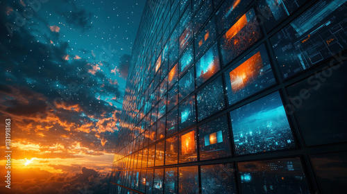 Wallpaper Mural stunning digital facade reflecting vibrant colors at sunset Torontodigital.ca