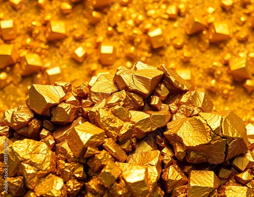 Close-up shot of a pile of shiny golden nuggets.  The image evokes wealth and luxury. photo