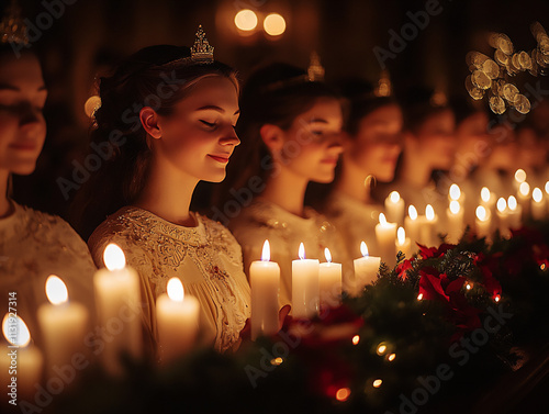  An image of a Christmas Eve candlelight service, with the congregation holding lit candles and singing hymns, captured with the soft glow of candlelight to create a reverent and warm atmosphere.