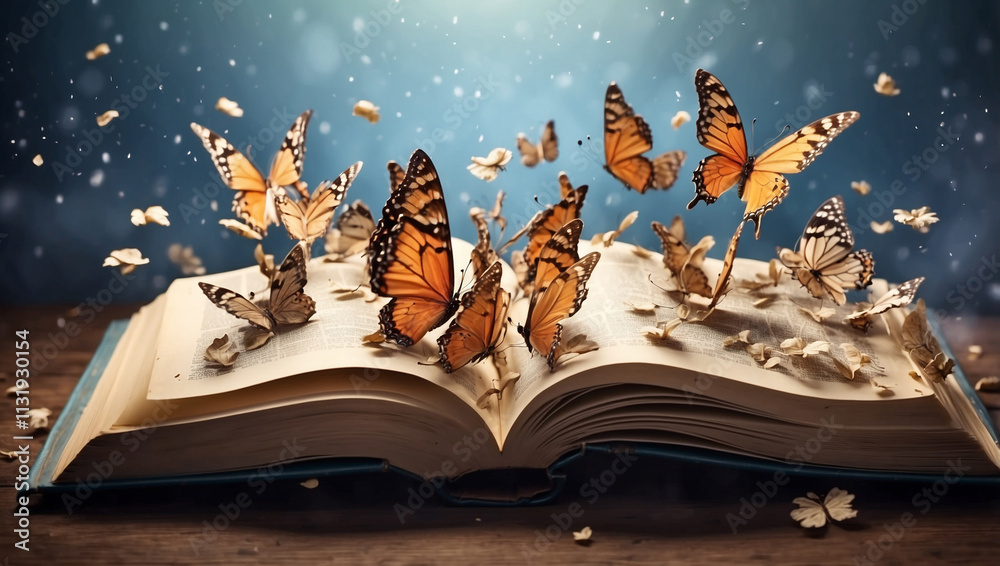 Naklejka premium Open Book with Butterflies Variation