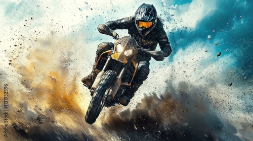 create poster of extreme motorcyle riding, high quality for print. photo