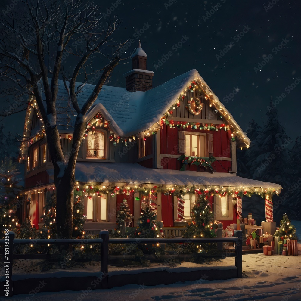 Obraz premium Christmas house in the night