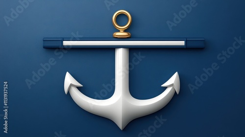 White anchor on a blue wall, symbol of maritime tradition and nautical serenity