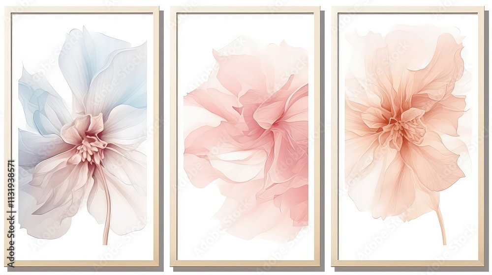 Obraz premium Elegant Pastel Floral Triptych Wall Art Framed Prints