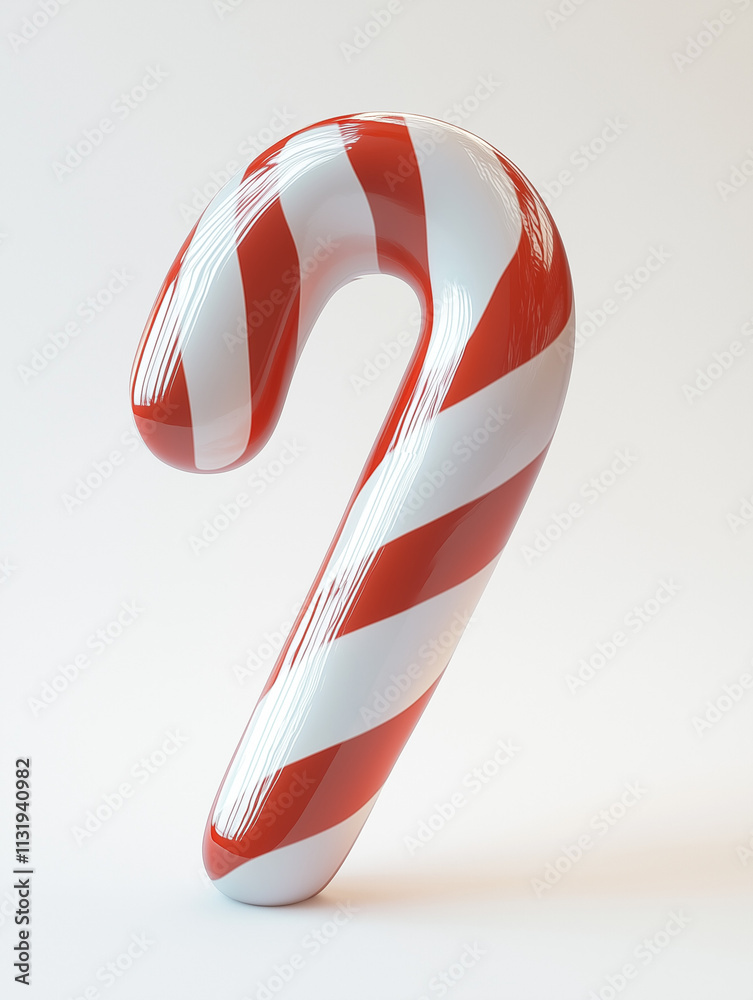 Fototapeta premium Giant red and white candy cane in 3D isolated on white background