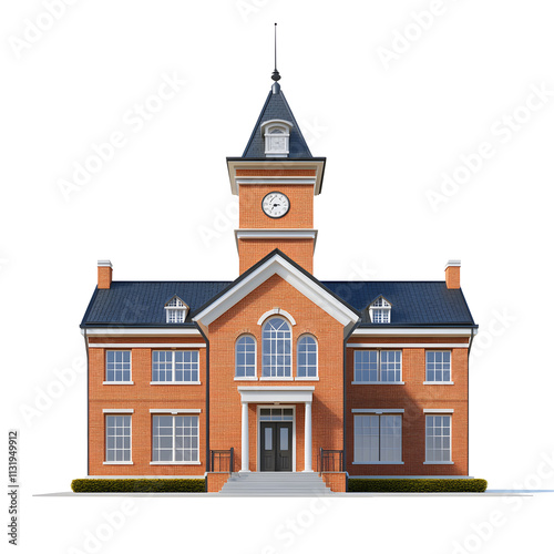 School Building Isolated on Transparent Background