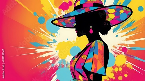Colorful Silhouette Woman Wearing A Floral Hat